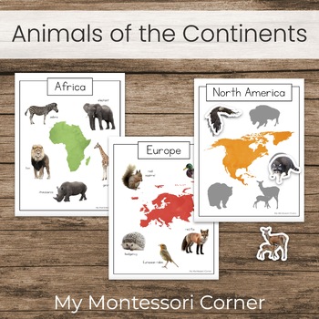 Preview of Animals of the Continents Shadow Matching and Posters, Montessori Geography