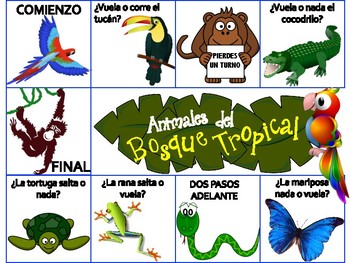 Animals of the Rainforest Spanish Board Game & Animal Fact Cards