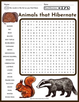 Preview of Animals that Hibernate Word Search Puzzle