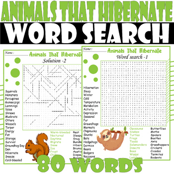 Animals that Hibernate Word Search Puzzle , Hibernate Word Search ...