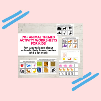 Preview of Animals theme printable for toddlers and preschoolers - 70+ Pages