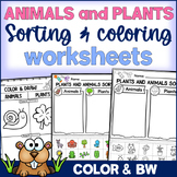 Animals vs Plants Sorting and Cororing Worksheets