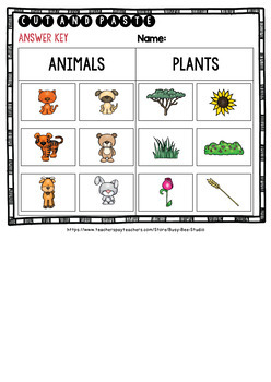 Animals vs Plants Worksheets | Cut and Paste by Busy Bee Studio | TpT