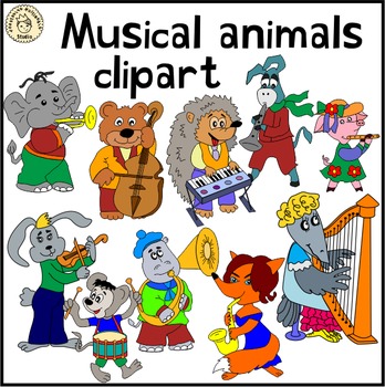 Preview of Animals with Musical Instruments Clip Art