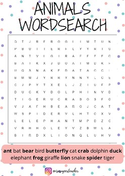 Preview of Animals wordsearch (English version)