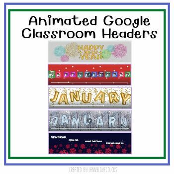 Preview of Animated GIF Google Classroom Headers January, Happy New Year