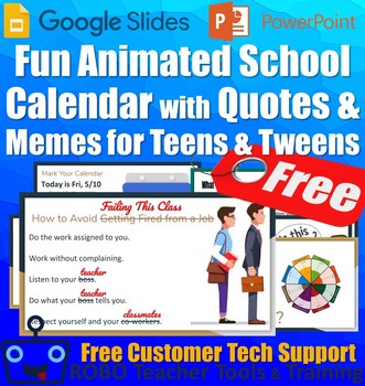 Preview of Fun Animated Spring Calendar with Quotes & Memes for Middle & High School - FREE