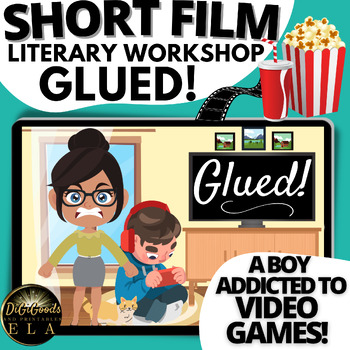 Preview of Animated Short Films Theme Plot Narrative Writing Activity GLUED Literary Device