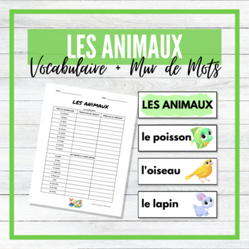 Preview of Les Animaux - Animals - French Vocabulary Activity + Word Wall