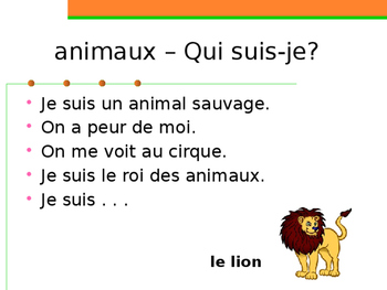 Animaux (Animals in French) Qui suis-je?