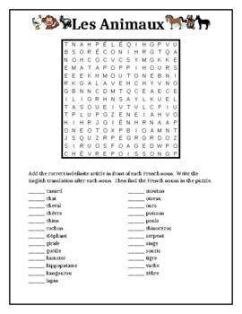french animals wordsearch animaux differentiated learning subject
