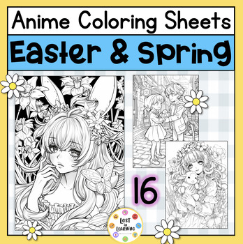 Preview of Anime Easter & Spring Coloring Book || Cute Kawaii Manga Coloring Sheets