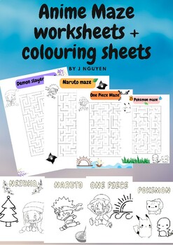 Preview of Anime Maze Worksheets + colouring sheets!