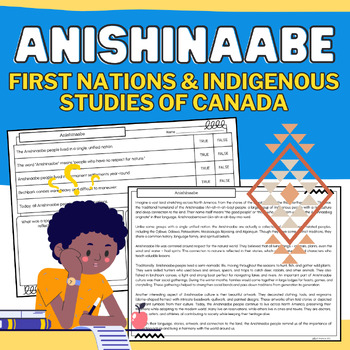 Preview of Anishinaabe: First Nations Canada Informational Passage, Worksheets, & Research