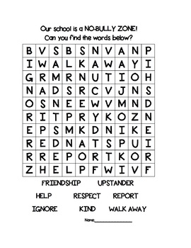 Anti-Bullying Word Search by Hashtag School Counseling Stuffs | TpT