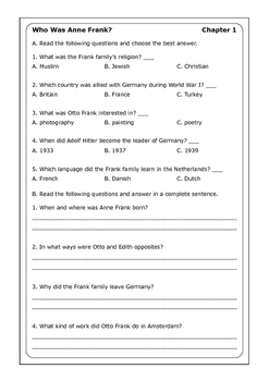 Ann Abramson "Who Was Anne Frank?" worksheets by Peter D | TpT