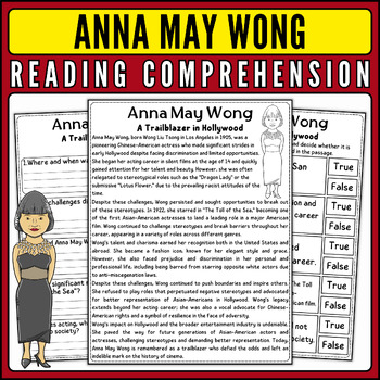Preview of Anna May Wong Nonfiction Reading Passage & Quiz for AAPI Heritage Month