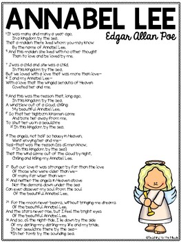 Annabel Lee Poem by Edgar Allan Poe Reading Guide and Comprehension  Worksheet