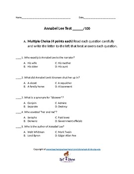Preview of Annabel Lee Unit Test