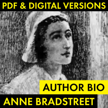 Preview of Anne Bradstreet Author Study Worksheet Puritan Biography PDF & Google Drive CCSS