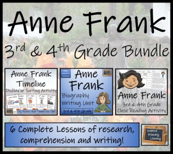 Preview of Anne Frank Display Timeline Close Reading & Biography Bundle | 3rd & 4th Grade