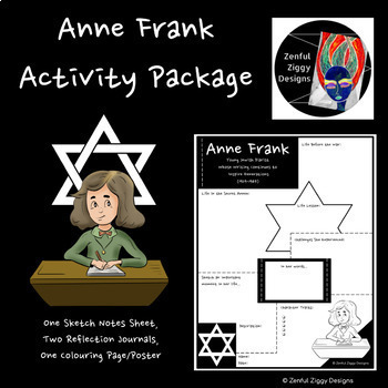 Preview of Anne Frank Activity Package- Printable Sketch Notes, Journals, Poster