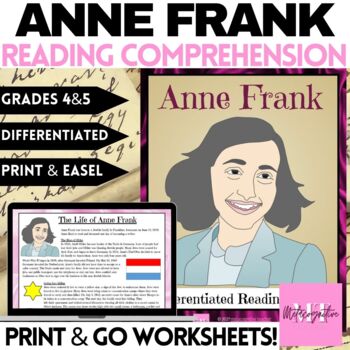 Preview of Anne Frank Biography Reading Comprehension Worksheets