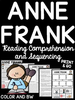 Preview of Anne Frank Biography Reading Comprehension Worksheet and Sequencing