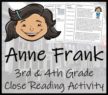 Preview of Anne Frank Close Reading Comprehension Activity | 3rd Grade & 4th Grade