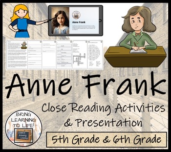 Preview of Anne Frank Close Reading Comprehension Activity | 5th Grade & 6th Grade