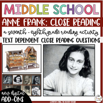 Preview of Anne Frank Close Reading Text Dependent Questions Activity