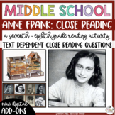 Anne Frank Close Reading Text Dependent Questions Activity