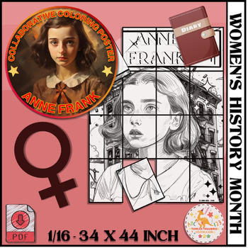 Preview of Anne Frank Collaborative Coloring Poster | Women's History Month!