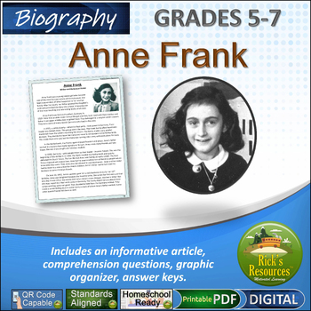 Preview of Anne Frank Biography Reading Comprehension - Print and Digital Resources