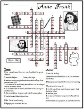 Anne Frank Crossword Puzzle by From Miss McMullen #39 s Classroom to Yours
