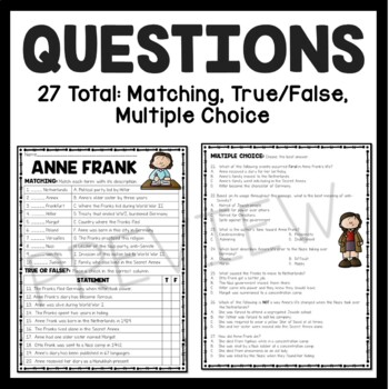 Anne Frank Biography Reading Comprehension Worksheet by Teaching to the