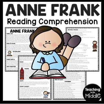 Preview of Anne Frank Biography Reading Comprehension Worksheet Holocaust World War II