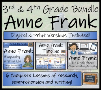 Preview of Anne Frank Timeline & Activity Bundle Digital & Print | 3rd Grade & 4th Grade