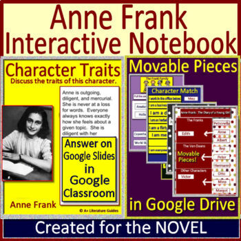 Preview of Anne Frank Digital Interactive Notebook - 31 Google Slides Story Elements NOVEL
