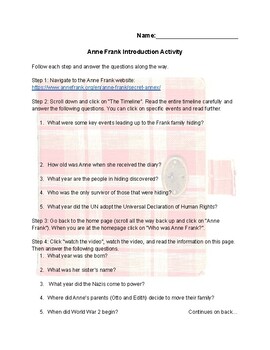Preview of Anne Frank Introduction Activity