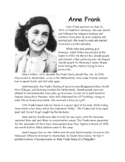 Anne Frank Reading Passage and Comprehension Questions