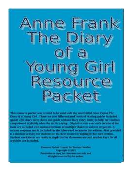 Preview of Anne Frank The Diary of a Young Girl Resource Packet