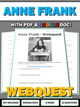 Preview of Anne Frank - Webquest with Key (Holocaust) Google Doc Included