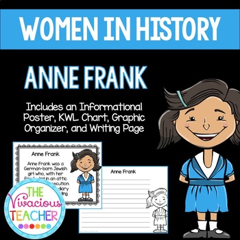 Preview of Anne Frank ~ Women in History (Poster, KWL Chart, Graphic Organizer, and Prompt)