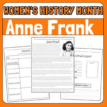 Preview of Anne Frank Womens History Month Biography Research Activities Reading Passage