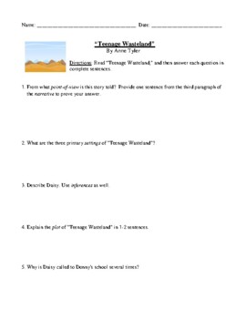 Preview of Anne Tyler's "Teenage Wasteland" Review or Test with Detailed Answer Key