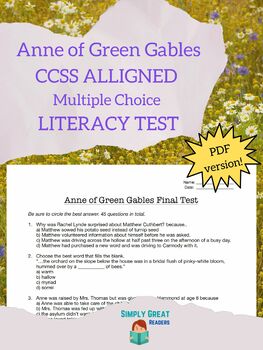 Preview of Anne of Green Gables Novel Test PDF
