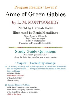Preview of Anne of Green Gables (Penguin Readers); Multiple-Choice Study Guide w/Answer Key