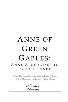 Preview of Anne of Green Gables Readers Theater Script: Anne Apologizes to Rachel Lynde