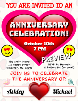 Preview of Anniversary Party Invitations THREE templates to choose  EDIT ON GOOGLE SLIDES